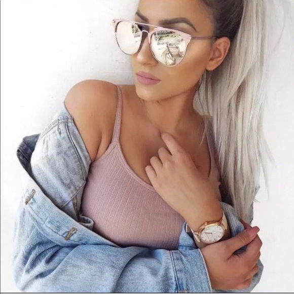 Rose Gold Retro Sunglasses Mirrored Lens - Picture 7 of 7